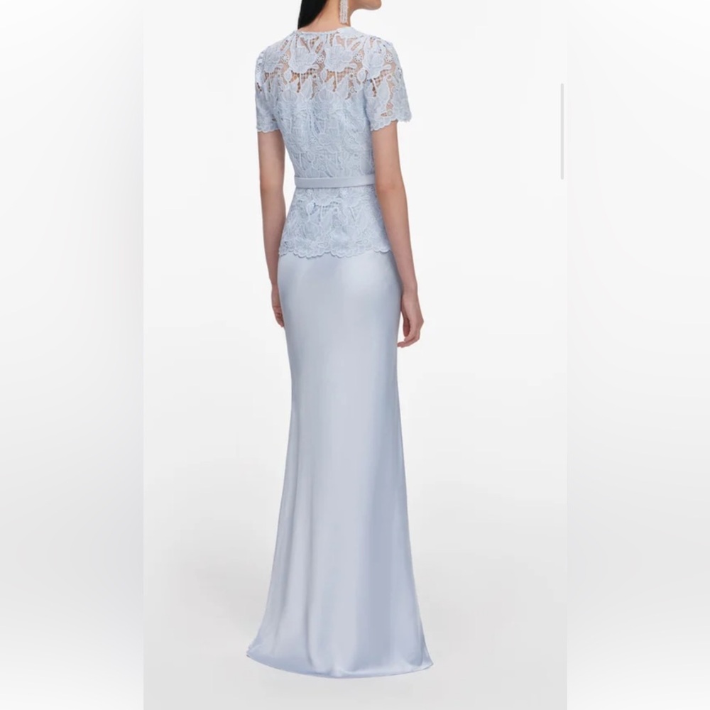 Self Portrait Elegant Light Blue Lace Peplum and Satin Skirt Evening Gown - Picture 4 of 5